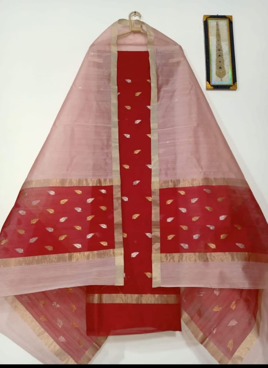 Chanderi Handloom 2 piece Unstitched Suits (No Bottom)