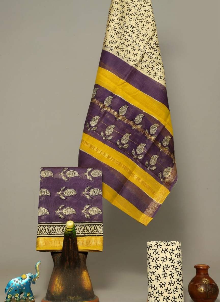 Bagru Print Maheshwari 3 piece Unstitched Suits 