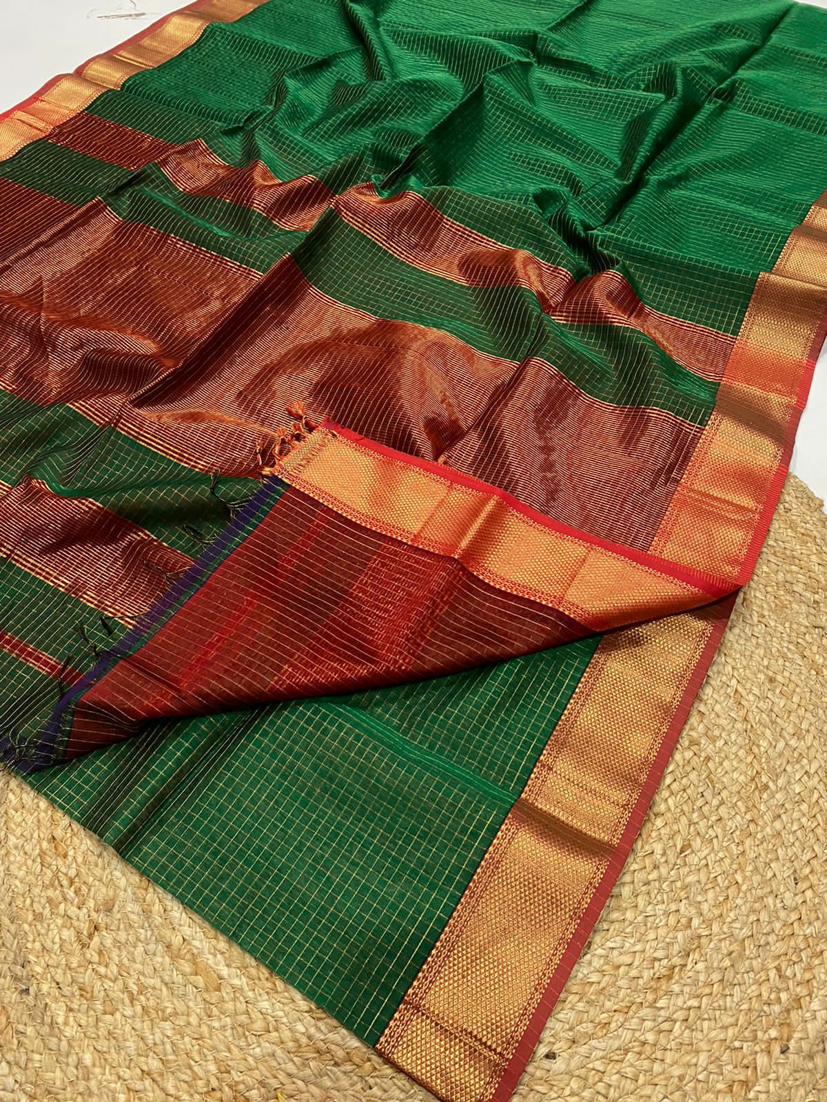 Maheshwari Silk Saree with Zari Checks and Heavy Pallu