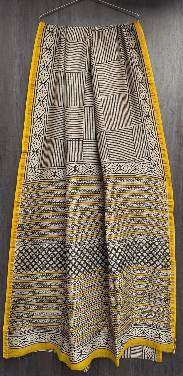 Chanderi Silk By Cotton Bagru Printed Saree - Image 7