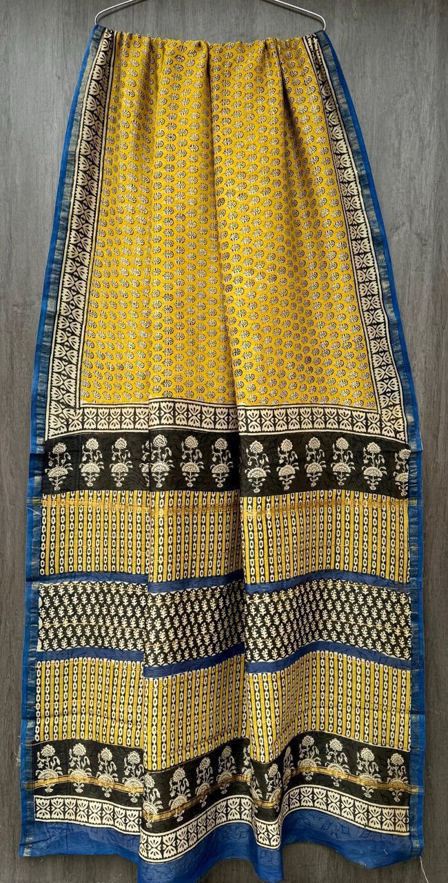 Chanderi Silk By Cotton Bagru Printed Saree - Image 2