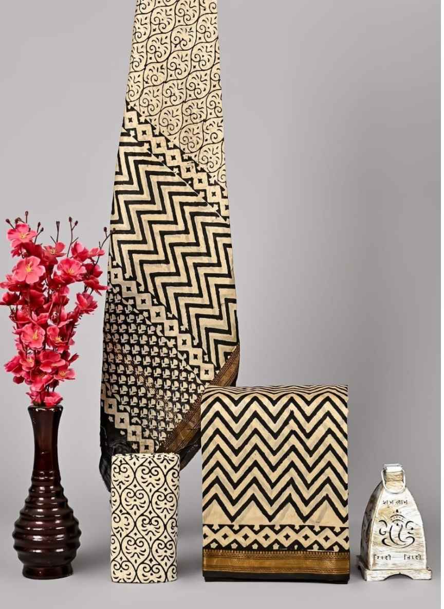 Maheshwari Hand Block Printed 3 piece Unstitched Suits