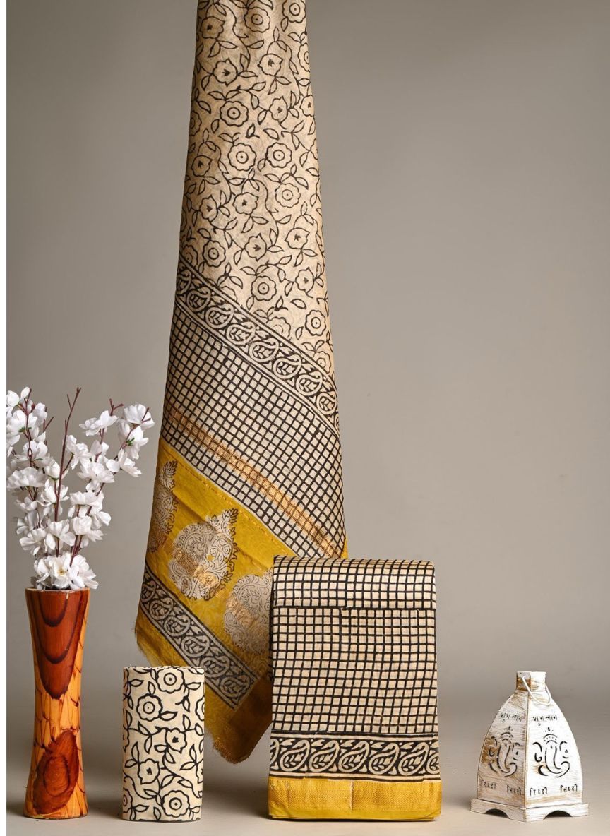 Maheshwari Hand Block Printed 3 piece Unstitched Suits - Image 2