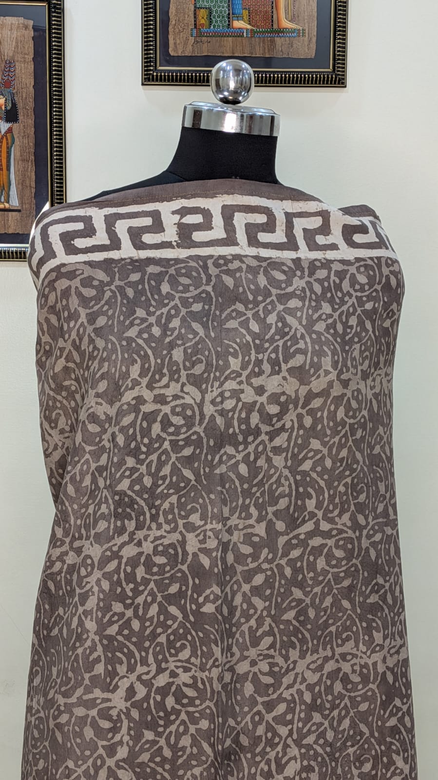 Dola Silk Saree with Dabu Print and Zari Border - Image 8