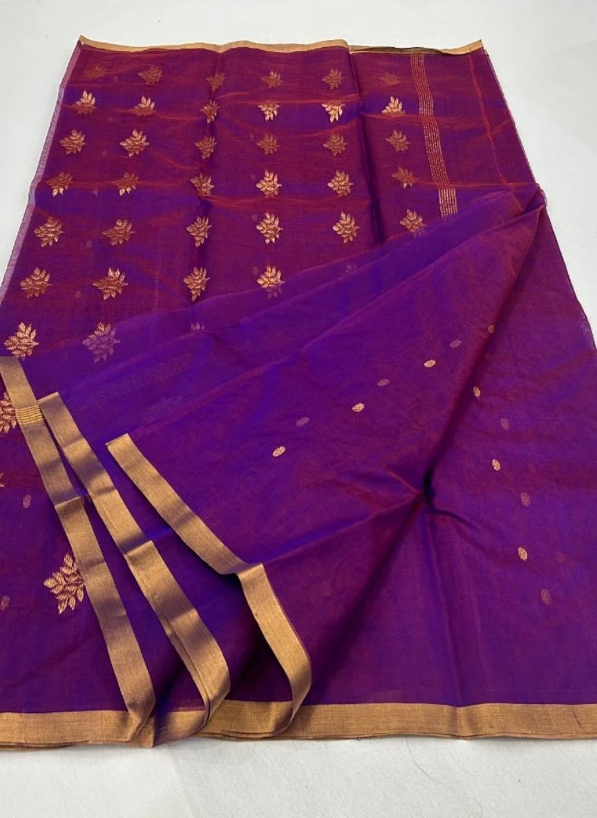 Chanderi Katan Silk Saree with Zari buties