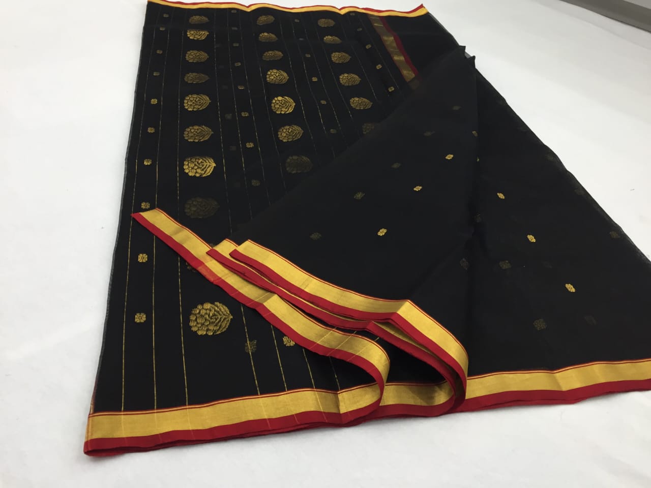 Black Chanderi Katan Silk Saree with Zari buties - Image 4