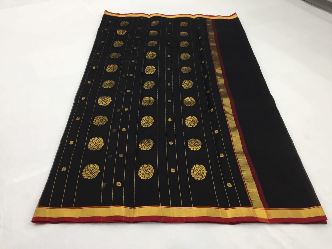 Black Chanderi Katan Silk Saree with Zari buties - Image 5